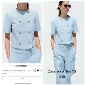Zara Sky Blue Double-Breasted Jacket